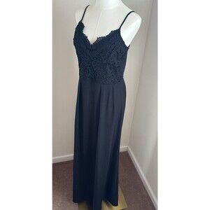 Love 83 Black Lace Bodice Maxi Dress Size L Boho Cottagecore Smocked Back